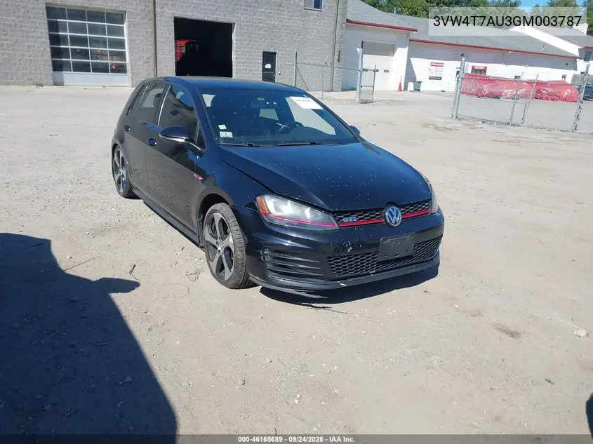 VOLKSWAGEN GOLF GTI 2016, VIN 3VW4T7AU3GM003787