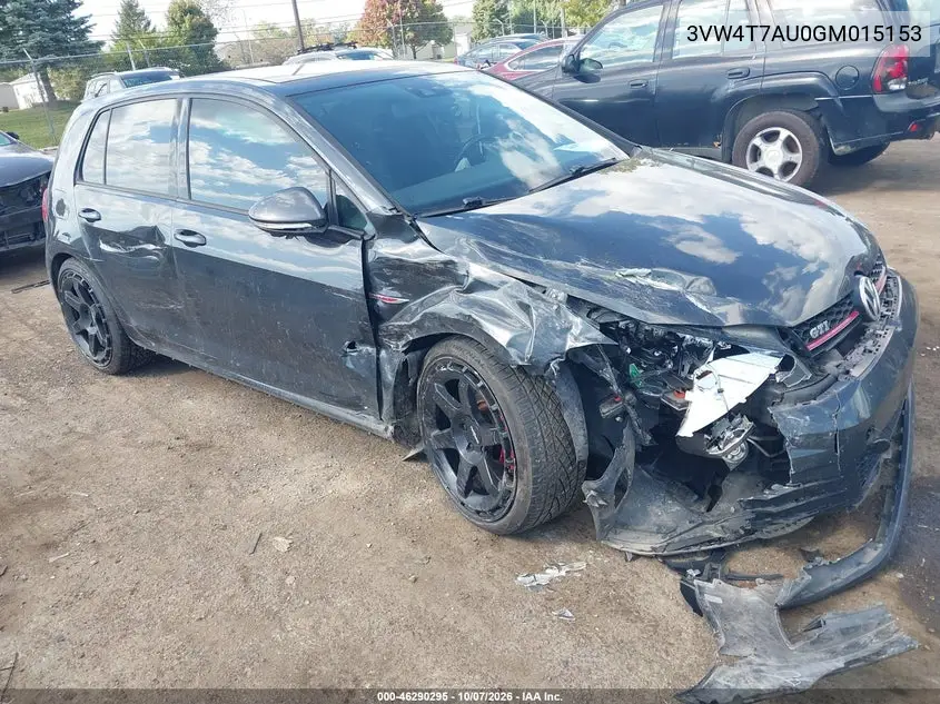 VOLKSWAGEN GOLF GTI 2016, VIN 3VW4T7AU0GM015153
