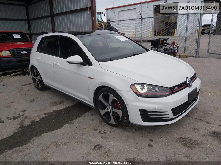VOLKSWAGEN GOLF GTI 2016, VIN 3VW5T7AU1GM015490
