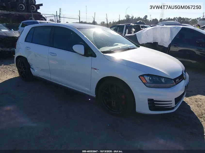 VOLKSWAGEN GOLF GTI 2016, VIN 3VW4T7AU5GM067250