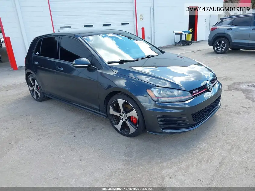 VOLKSWAGEN GOLF GTI 2016, VIN 3VW447AU8GM019819