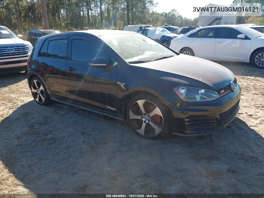 VOLKSWAGEN GOLF GTI 2016, VIN 3VW4T7AU3GM016121