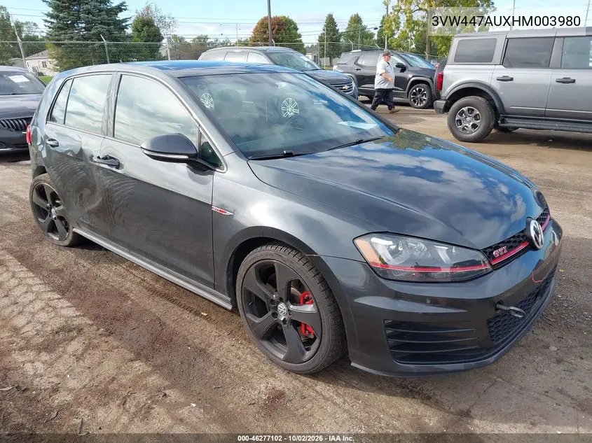 VOLKSWAGEN GOLF GTI 2017, VIN 3VW447AUXHM003980