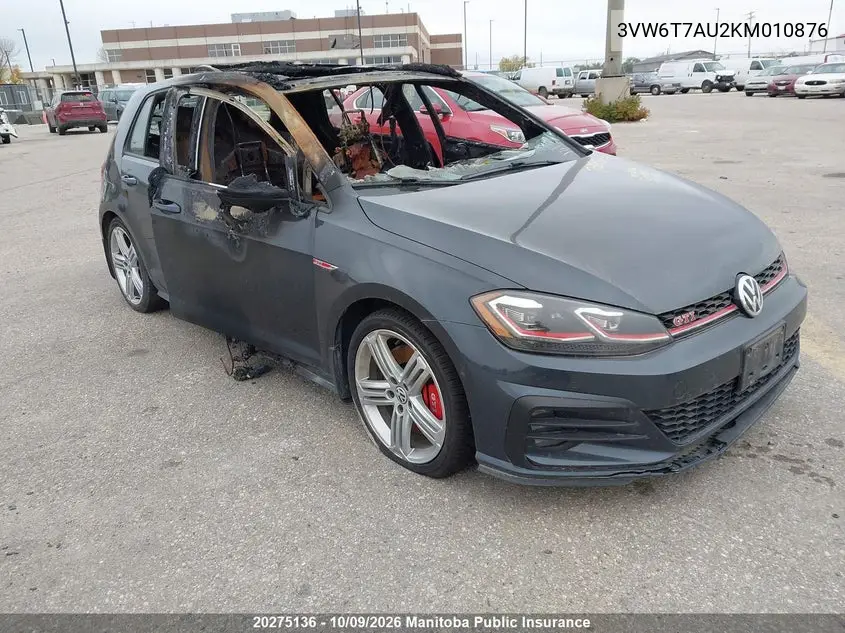 VOLKSWAGEN GOLF GTI 2019, VIN 3VW6T7AU2KM010876
