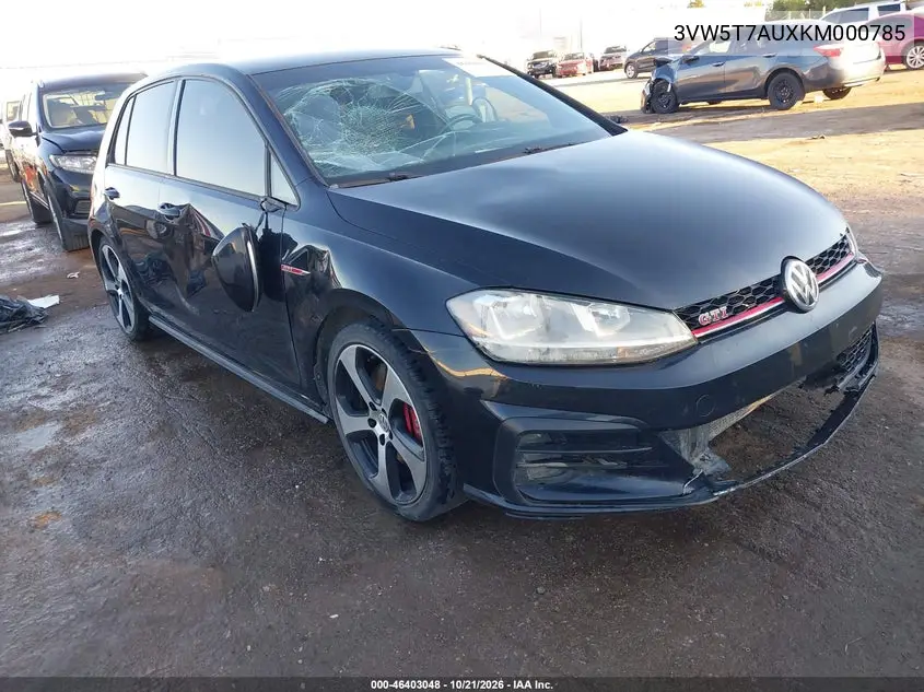 VOLKSWAGEN GOLF GTI 2019, VIN 3VW5T7AUXKM000785