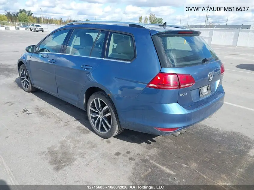 2015 VOLKSWAGEN GOLF SPORTSVAN VIN 3VWFA7AU0FM516637 — фото 3