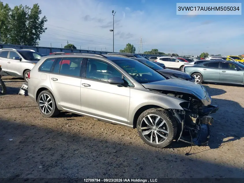 VOLKSWAGEN GOLF SPORTSVAN 2017, VIN 3VWC17AU6HM505034