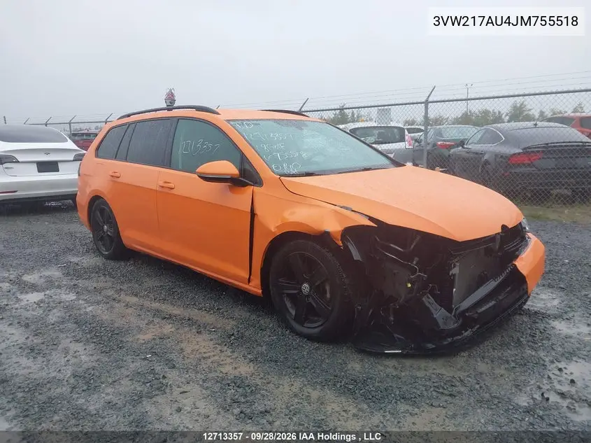 VOLKSWAGEN GOLF SPORTSVAN 2018, VIN 3VW217AU4JM755518