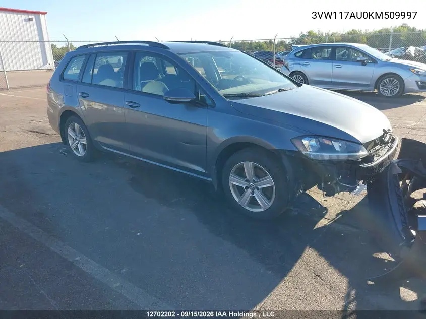 VOLKSWAGEN GOLF SPORTSVAN 2019, VIN 3VW117AU0KM509997