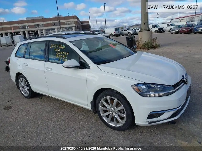 VOLKSWAGEN GOLF SPORTSVAN 2019, VIN 3VW117AU0KM510227
