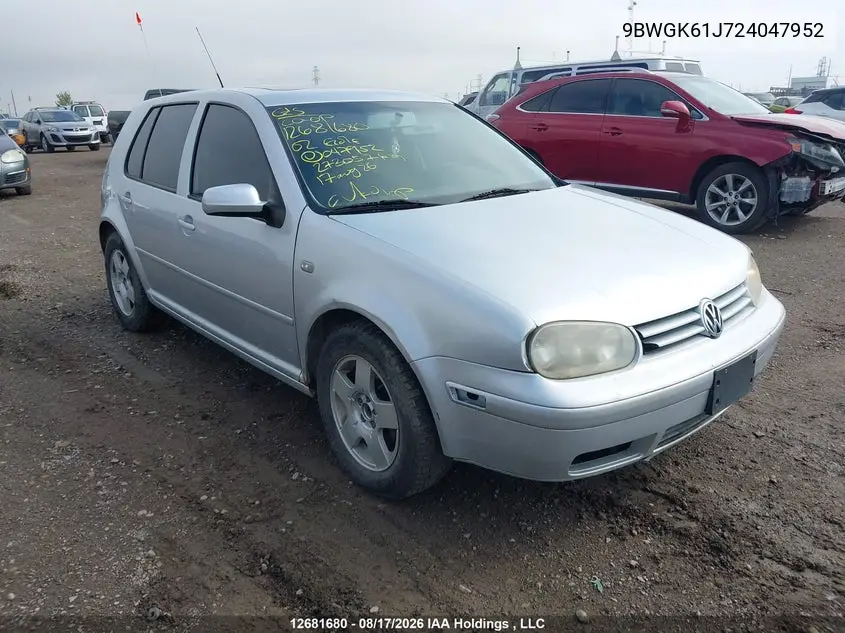 VOLKSWAGEN GOLF 2002, VIN 9BWGK61J724047952