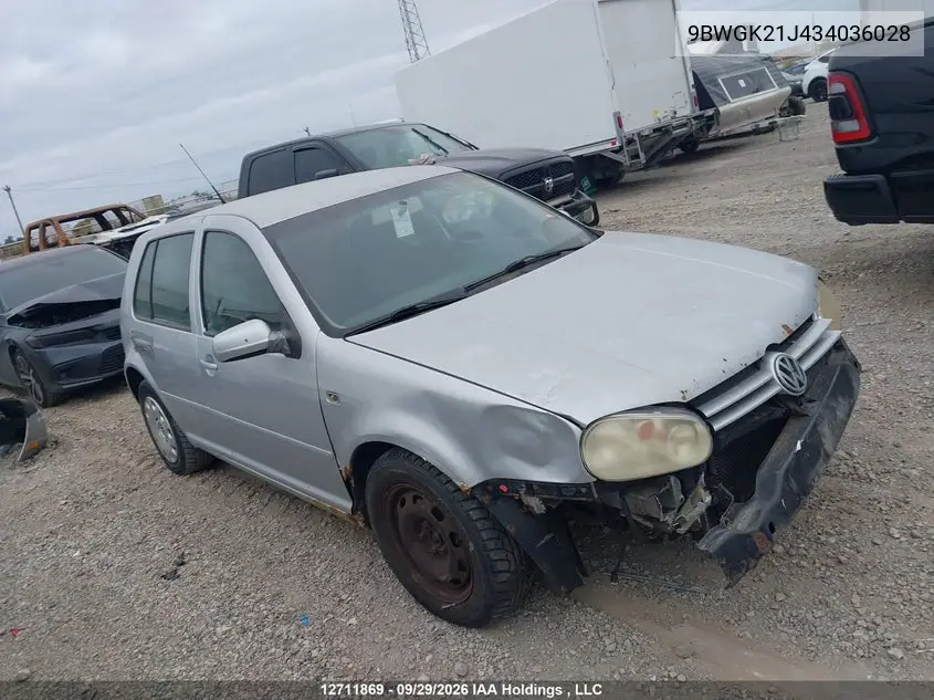 VOLKSWAGEN GOLF 2003, VIN 9BWGK21J434036028