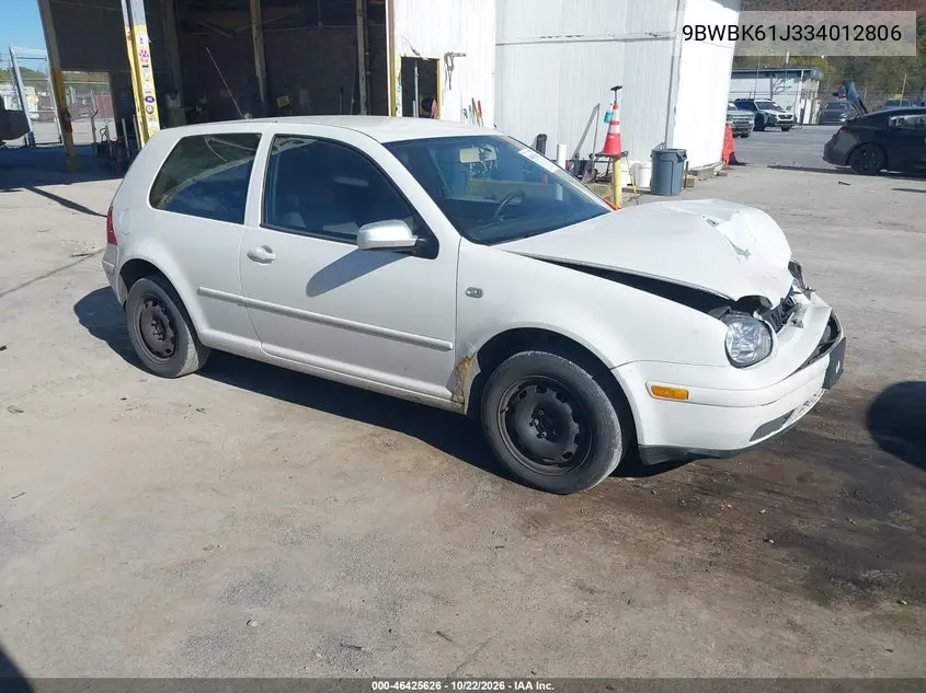 VOLKSWAGEN GOLF 2003, VIN 9BWBK61J334012806