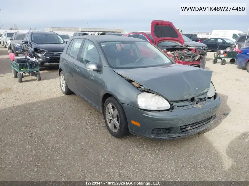 VOLKSWAGEN GOLF 2008, VIN WVWDA91K48W274460