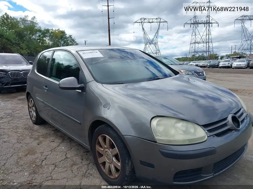 VOLKSWAGEN GOLF 2008, VIN WVWBA71K68W221948