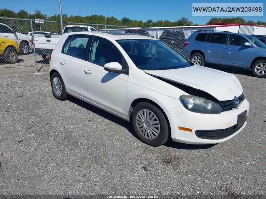 VOLKSWAGEN GOLF 2010, VIN WVWDA7AJ2AW203498