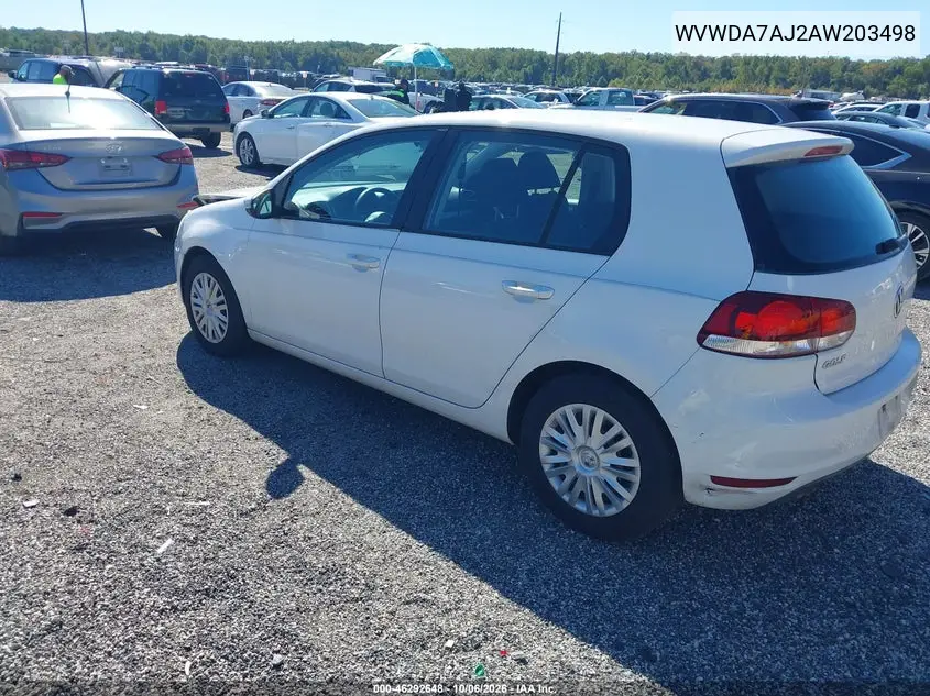2010 VOLKSWAGEN GOLF VIN WVWDA7AJ2AW203498 — фото 3