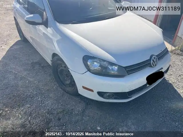 VOLKSWAGEN GOLF 2012, VIN WVWDM7AJ0CW311189