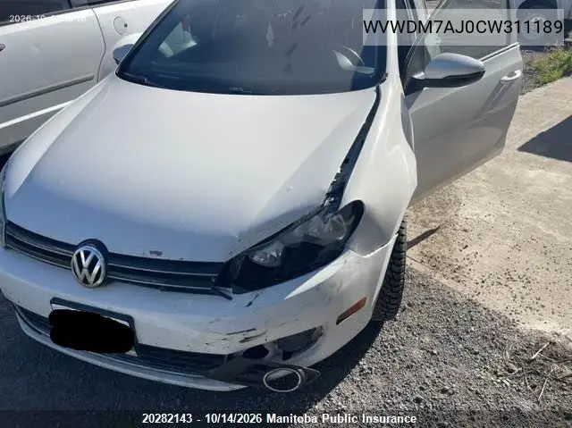 2012 VOLKSWAGEN GOLF VIN WVWDM7AJ0CW311189 — фото 2