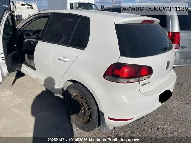 2012 VOLKSWAGEN GOLF VIN WVWDM7AJ0CW311189 — фото 3