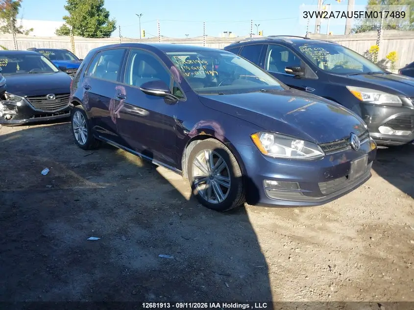 VOLKSWAGEN GOLF 2015, VIN 3VW2A7AU5FM017489
