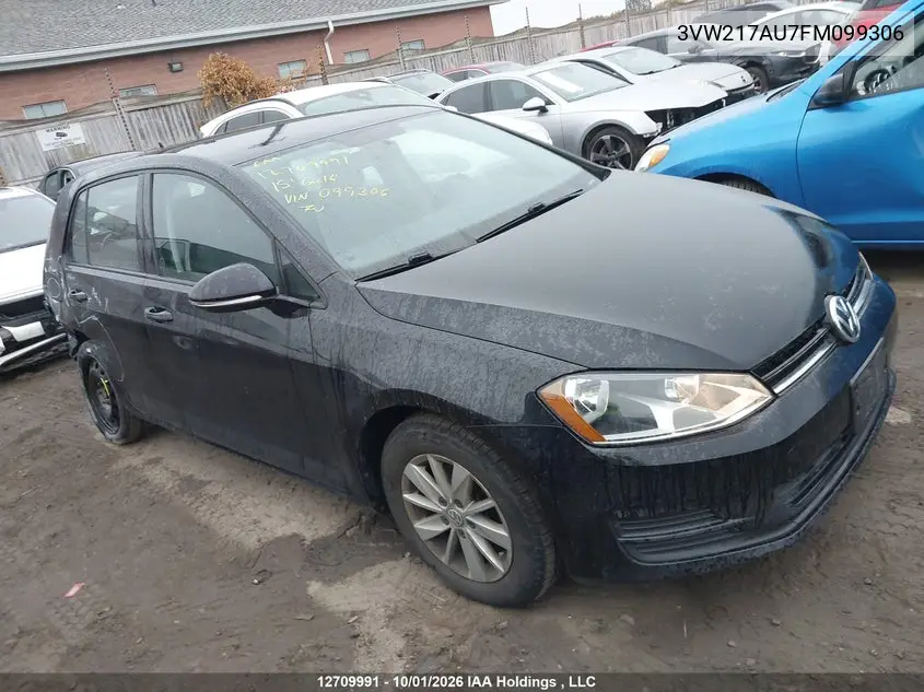 VOLKSWAGEN GOLF 2015, VIN 3VW217AU7FM099306