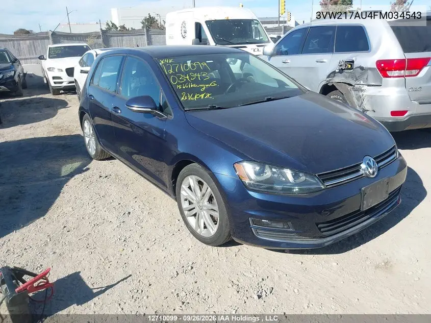VOLKSWAGEN GOLF 2015, VIN 3VW217AU4FM034543