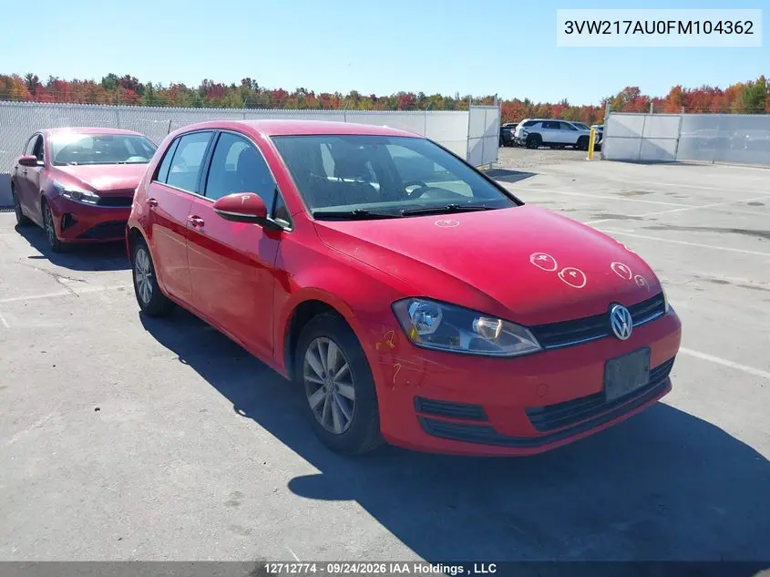 VOLKSWAGEN GOLF 2015, VIN 3VW217AU0FM104362