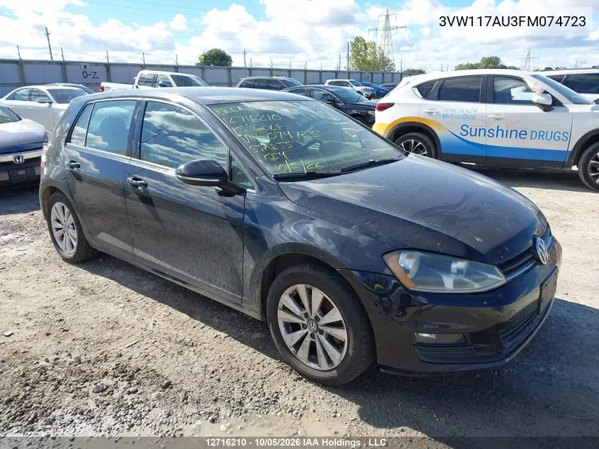 VOLKSWAGEN GOLF 2015, VIN 3VW117AU3FM074723