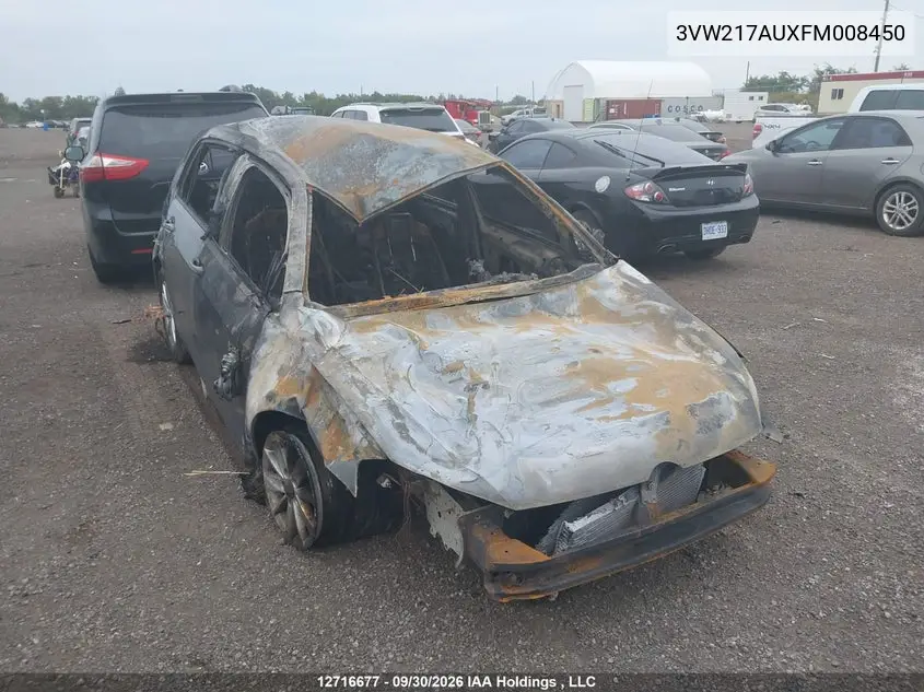 VOLKSWAGEN GOLF 2015, VIN 3VW217AUXFM008450