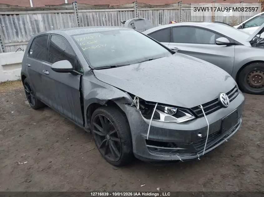 VOLKSWAGEN GOLF 2015, VIN 3VW117AU9FM082597