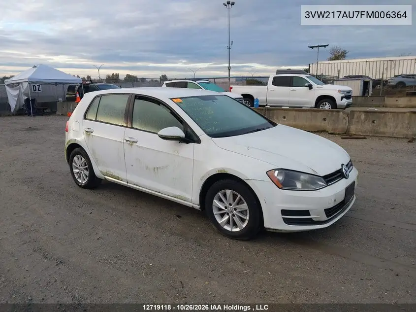 VOLKSWAGEN GOLF 2015, VIN 3VW217AU7FM006364