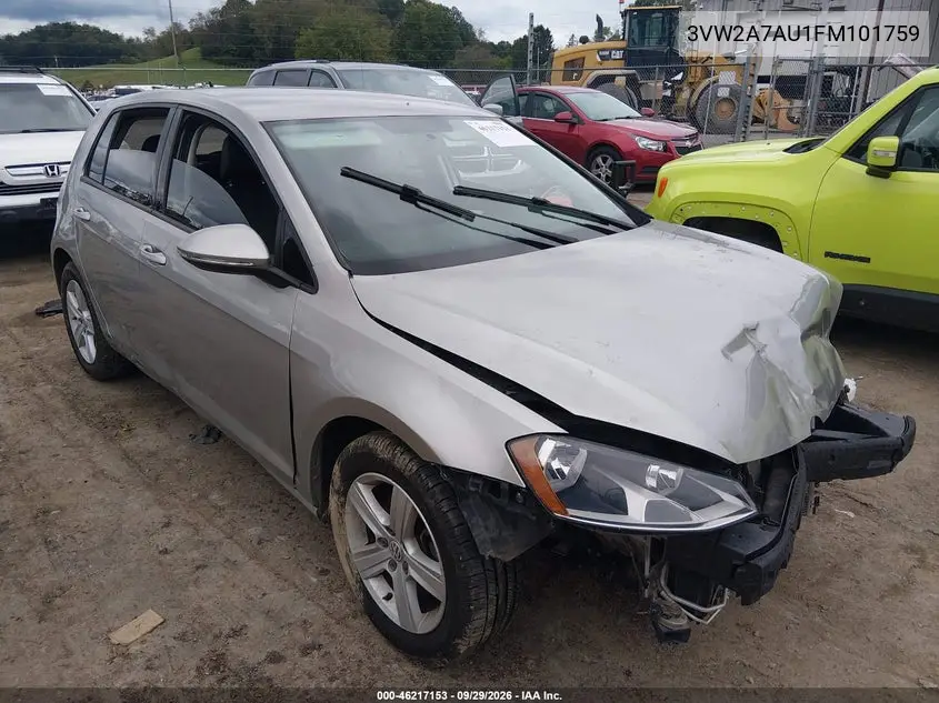 VOLKSWAGEN GOLF 2015, VIN 3VW2A7AU1FM101759
