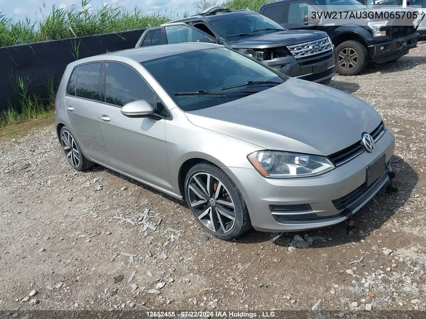 VOLKSWAGEN GOLF 2016, VIN 3VW217AU3GM065705