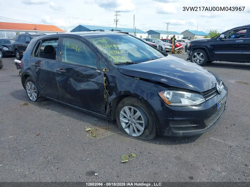 VOLKSWAGEN GOLF 2016, VIN 3VW217AU0GM043967