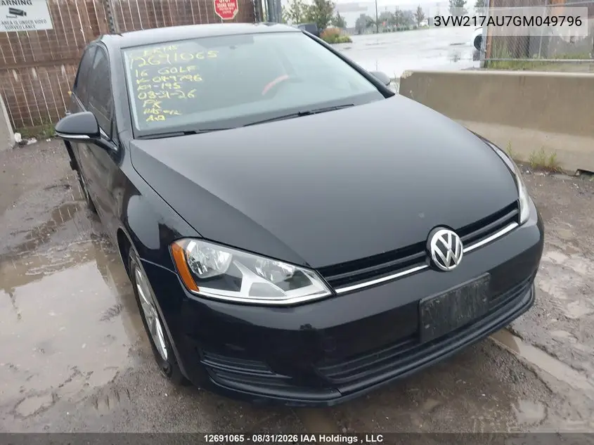 VOLKSWAGEN GOLF 2016, VIN 3VW217AU7GM049796