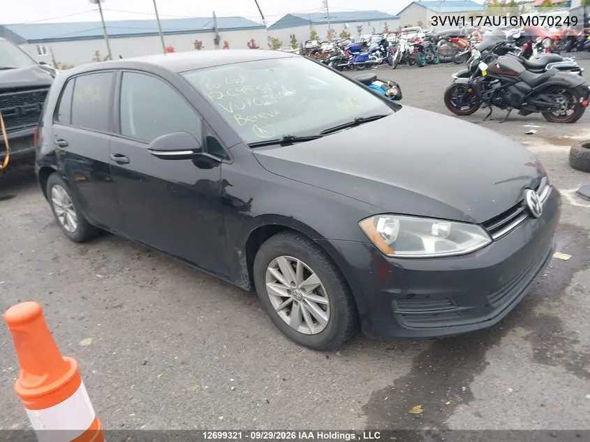 VOLKSWAGEN GOLF 2016, VIN 3VW117AU1GM070249