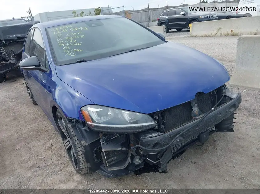 VOLKSWAGEN GOLF 2016, VIN WVWLF7AU2GW246058