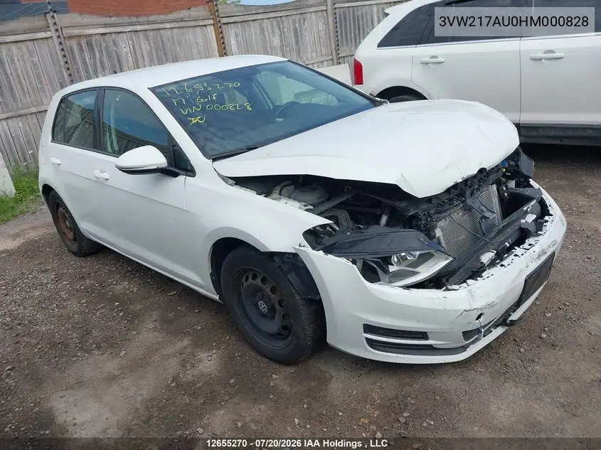 VOLKSWAGEN GOLF 2017, VIN 3VW217AU0HM000828