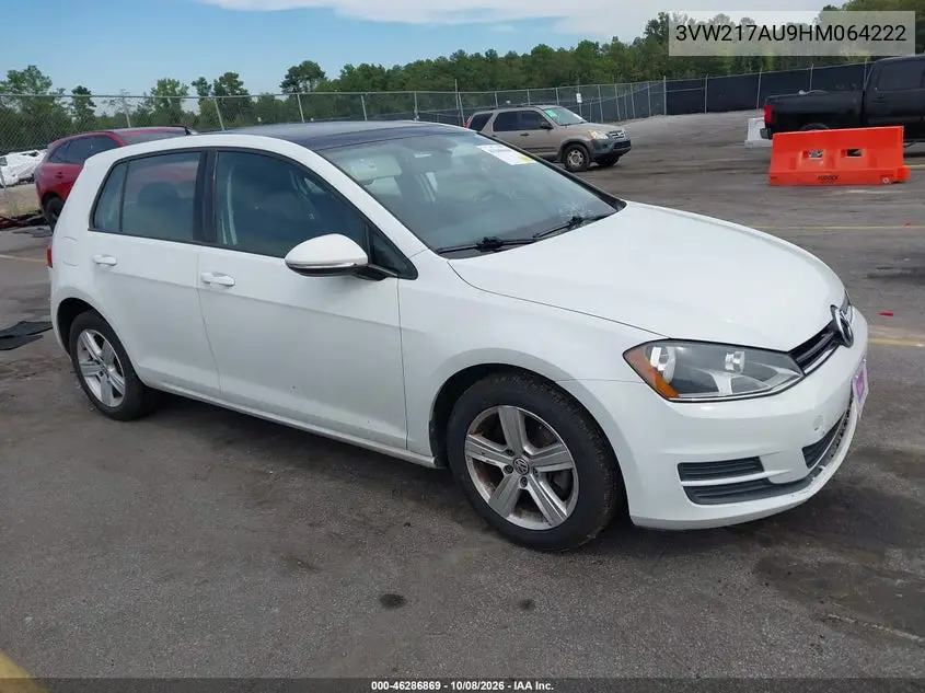 VOLKSWAGEN GOLF 2017, VIN 3VW217AU9HM064222