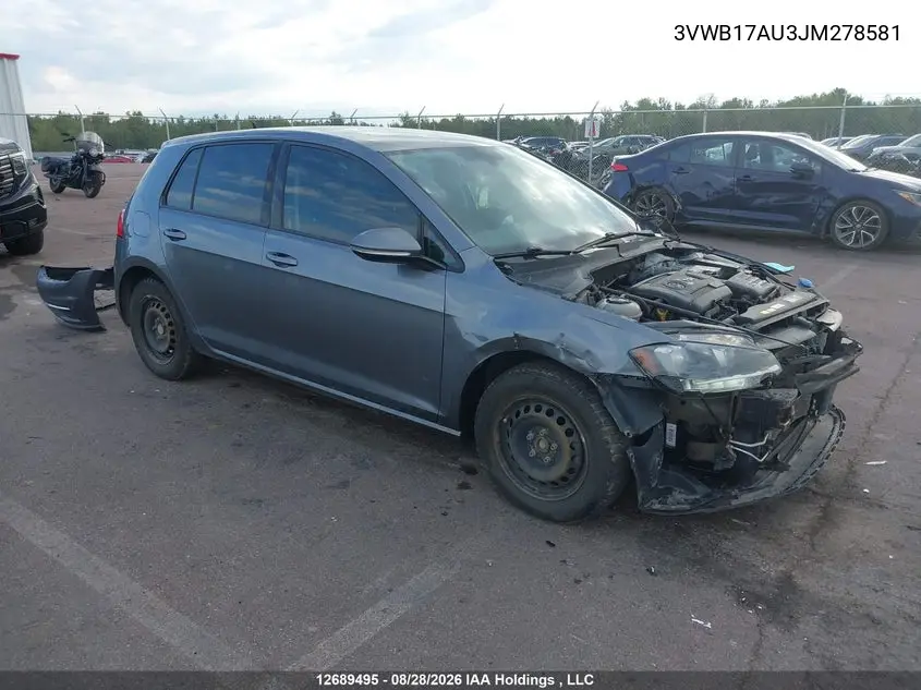 VOLKSWAGEN GOLF 2018, VIN 3VWB17AU3JM278581