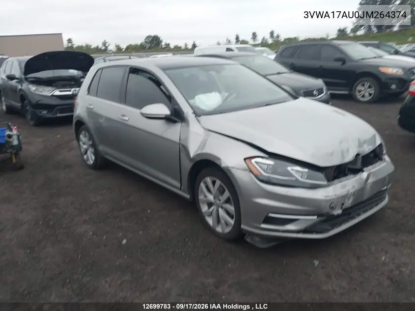 VOLKSWAGEN GOLF 2018, VIN 3VWA17AU0JM264374