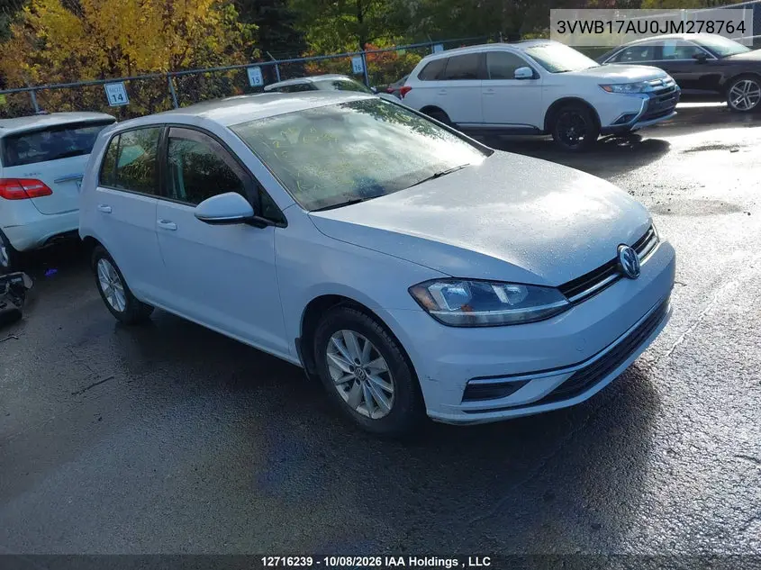 VOLKSWAGEN GOLF 2018, VIN 3VWB17AU0JM278764