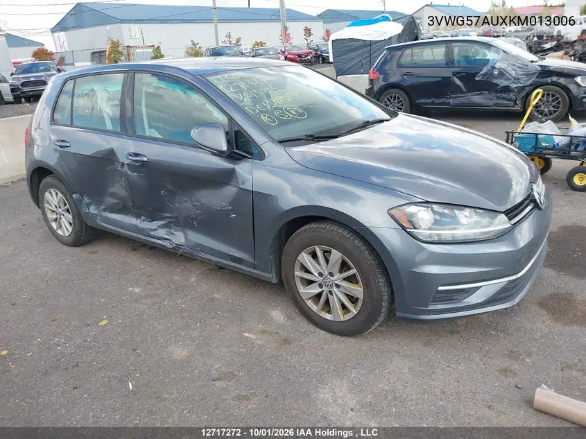 VOLKSWAGEN GOLF 2019, VIN 3VWG57AUXKM013006