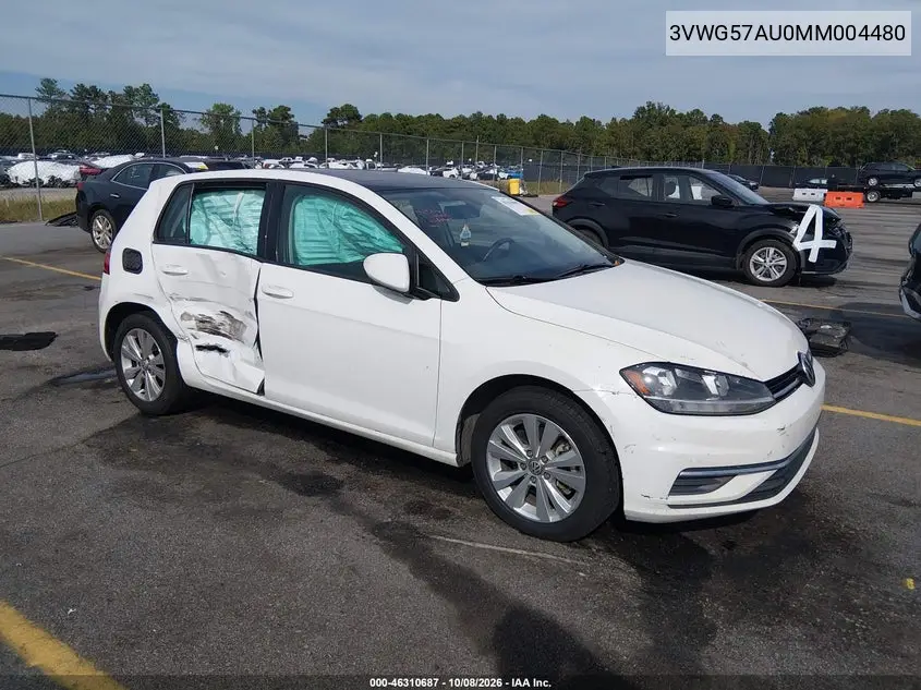 VOLKSWAGEN GOLF 2021, VIN 3VWG57AU0MM004480