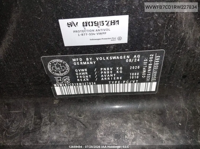 2024 VOLKSWAGEN GOLF VIN WVWFB7CD1RW227834 — фото 9