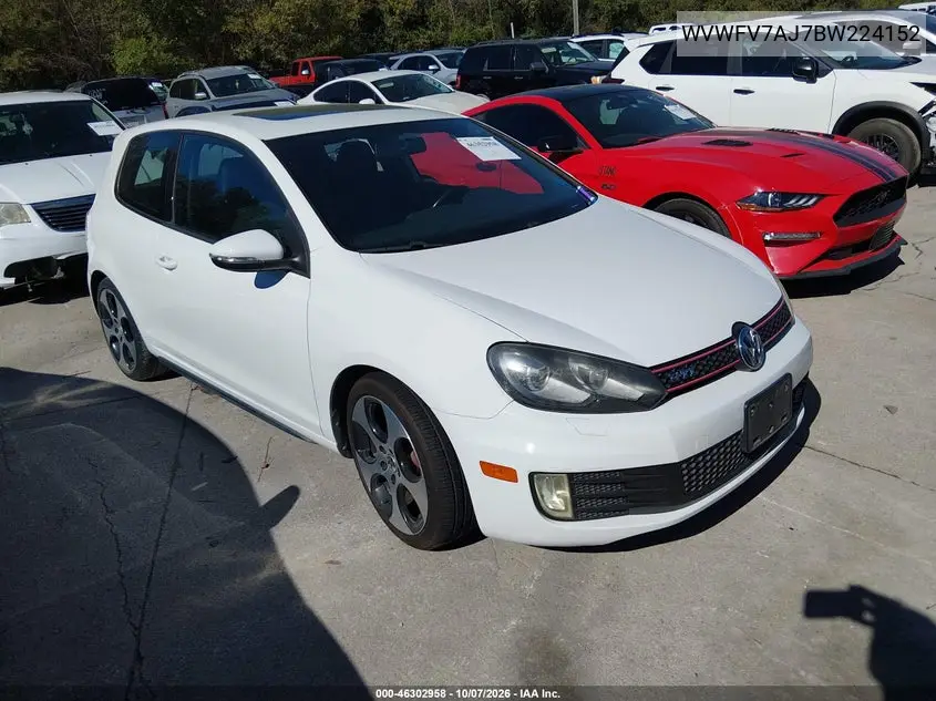 VOLKSWAGEN GTI 2011, VIN WVWFV7AJ7BW224152