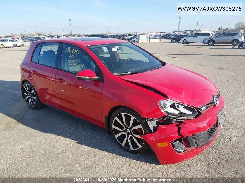 VOLKSWAGEN GTI 2012, VIN WVWGV7AJXCW308276