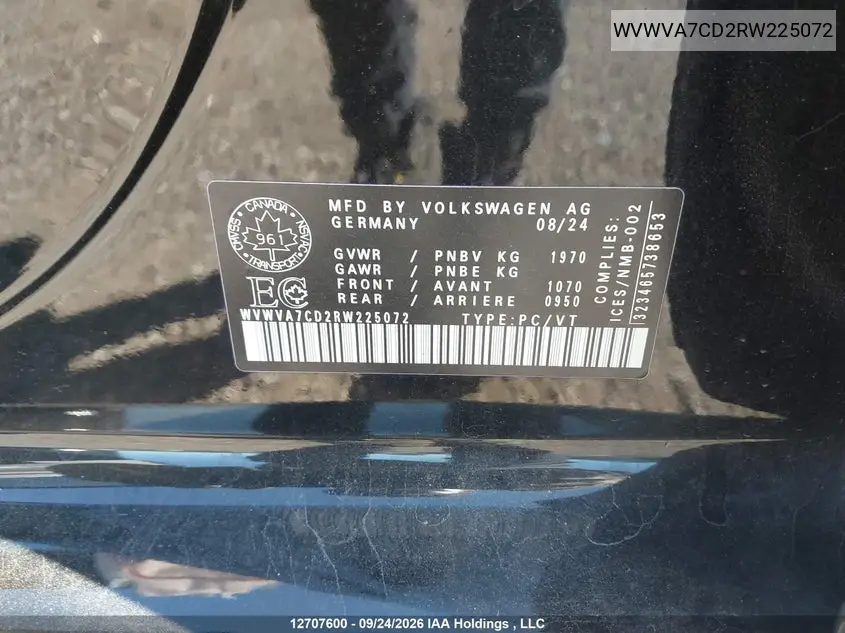 2024 VOLKSWAGEN GTI VIN WVWVA7CD2RW225072 — фото 9