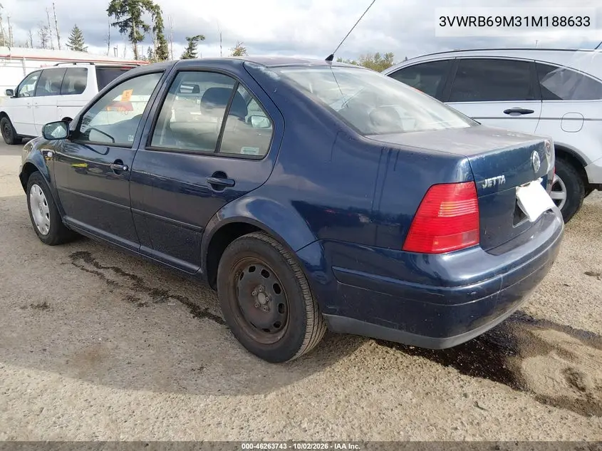 2001 VOLKSWAGEN JETTA VIN 3VWRB69M31M188633 — фото 3
